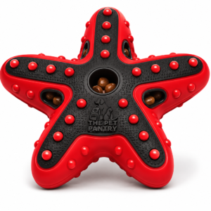 Star-Shaped Interactive Dog Treat Dispensing Toy with Textured Rubber Surface